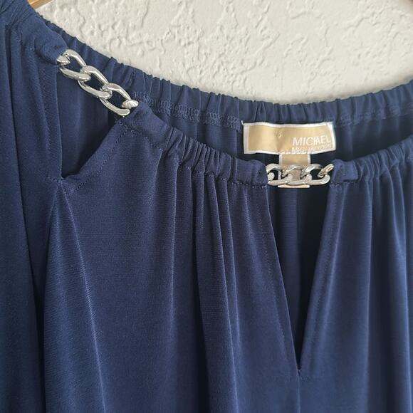 Michael Kors 1X Navy Blue Blouse Silver Chain Tunic Top Office Cocktail Party - Picture 5 of 8